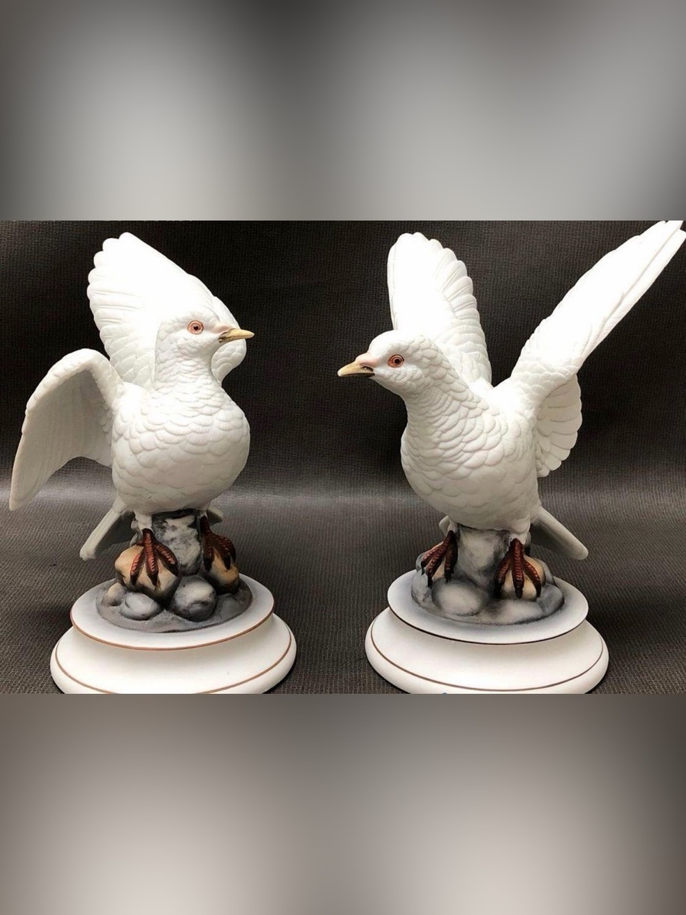 Vintage Andrea by Sadek Porcelain White Doves Figurines Pair #7700 Japan 9"